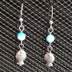 3/$20 | Silver fish & aqua cats eye earrings